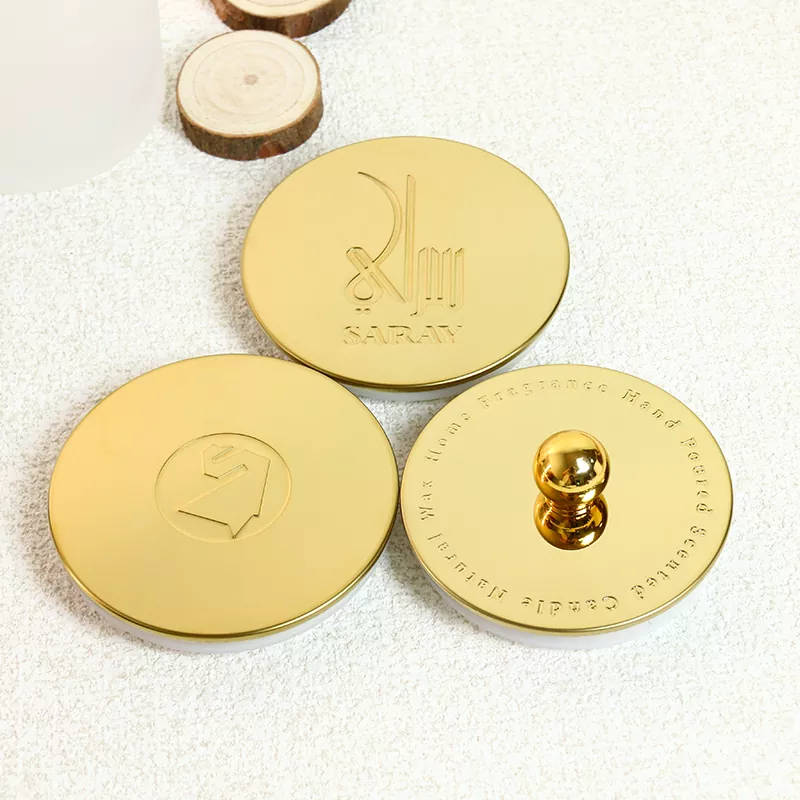 डेबॉस स्टेनलेस स्टील कैंडल जार ढक्कन